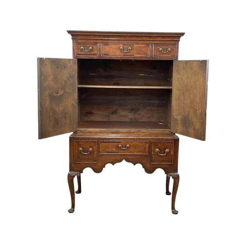 880 - An early George III oak chest on stand, with mahogany cross banding. Circa 1760. 101 x 54 x 164.5cm