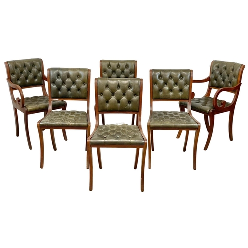 885 - A set of 6 deep button leather Regency style dining chairs.