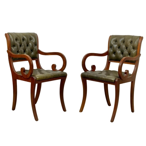 885 - A set of 6 deep button leather Regency style dining chairs.