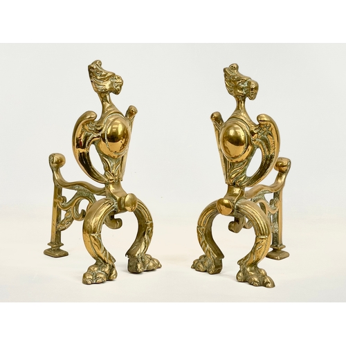 6 - A pair of late 19th century Victorian brass Firedogs. 19 x 32.5cm