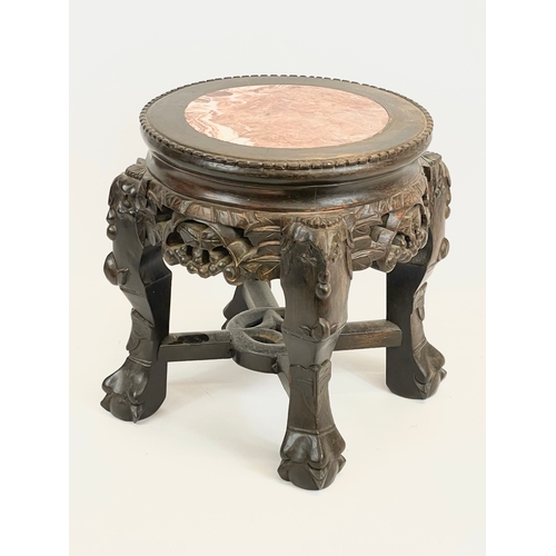 9 - A late 19th century Chinese carved padauk Wood jardiniere stand, with marble top. Circa 1890-1900. 3... 