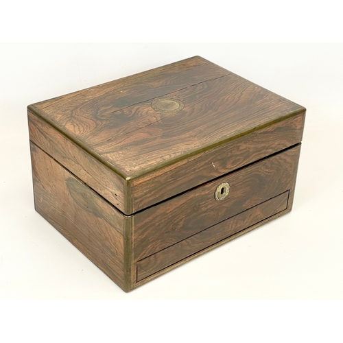 10 - A 19th century Victorian brass inlaid rosewood vanity box, with contents. 31 x 23 x 17.5cm