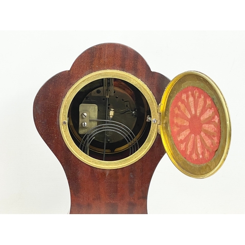 12 - An Edwardian inlaid mahogany balloon mantle clock. Riddels LTD, Belfast. 18 x 15 x 32cm
