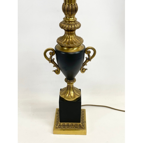 35 - A large Classical style brass and pottery table lamp. Base measures 15 x 15 x 65cm without shade.