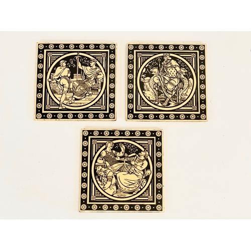 38 - A set of 3 large Victorian Mintons tiles. 20 x 20cm