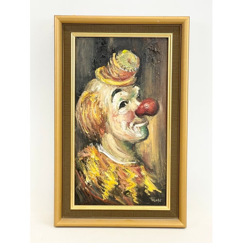65 - An oil painting of a clown by Fran Fit. 31 x 48cm including frame.