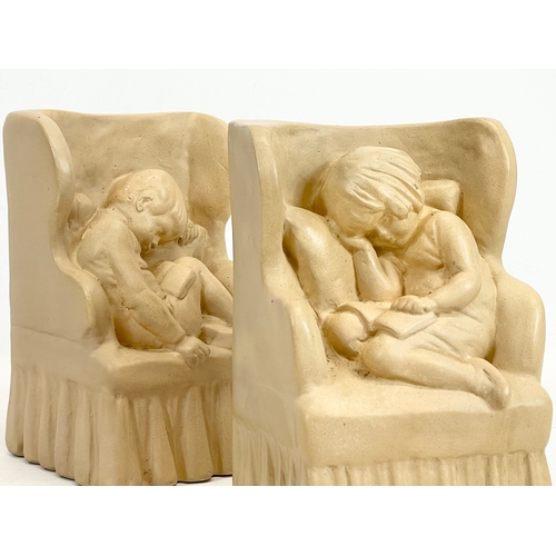 66 - A pair of Sophia Rosamund Praeger ‘Sleeping Children’ bookends. HRHA MA MBE (1867 - 1954) 12 x 10 x ... 