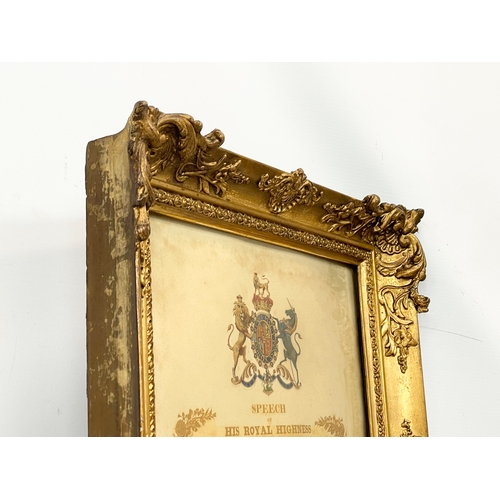 72 - A 19th century Speech of The Duke of York in the House of Lords, April 25, 1825. In gilt Georgian fr... 