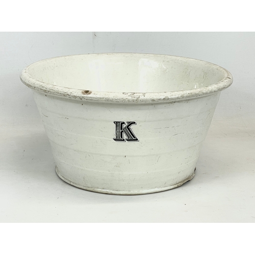 77 - A large late Victorian glazed stoneware “K” Kitchen Bowl. 36 x 18.5cm