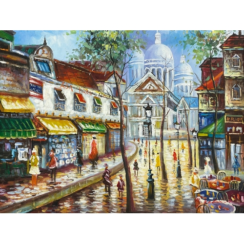 272 - A signed oil painting of street scene. Painting measures 51.5x41.5cm. Frame measures 60.5x50.5cm