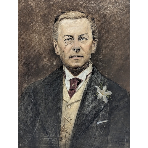 123 - A large early 20th century portrait in pastel of Prime Minister Joseph Chamberlain, signed Thomas Sk... 