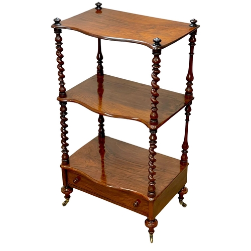 1036 - A Victorian 3 tier rosewood whatnot shelving unit, with drawer. 55 x 36.5 x 100.5cm