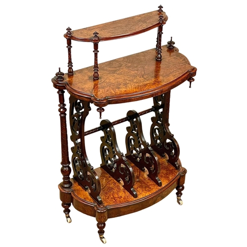 1039 - A Victorian Burr Walnut Canterbury, with drawer. Circa 1860. 77 x 37 x 110cm