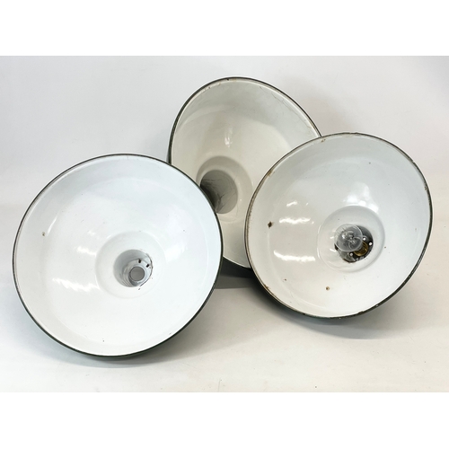 13 - 3 vintage industrial light shades. 1930’s-1940’s. Largest 40x31cm. Pair measures 35x20cm