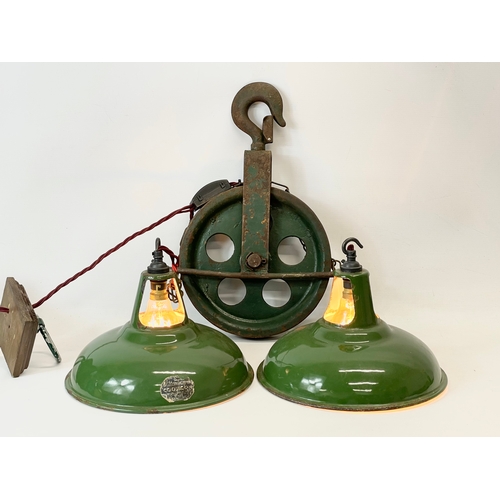 15 - A pair of 1930’s industrial lights, by Coolicon with Edison style bulbs. 28x22cm