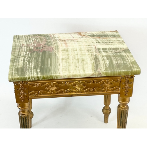 30 - A vintage ornate gilt wood end table with onyx top. 46x37x48.5cm