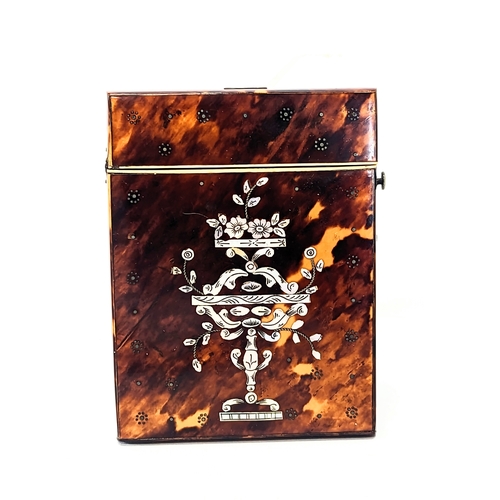 42 - A late Victorian tortoise shell Mother of Pearl inlaid card case, circa 1900. 8x11cm