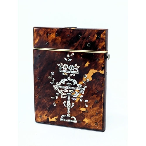 42 - A late Victorian tortoise shell Mother of Pearl inlaid card case, circa 1900. 8x11cm