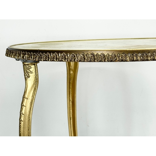 47 - A vintage gilt 2 tier end table with faux onyx tops. 46x48cm