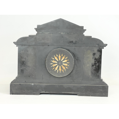 53 - A large Victorian slate and marble mantle clock with pendulum. 45x17x35cm