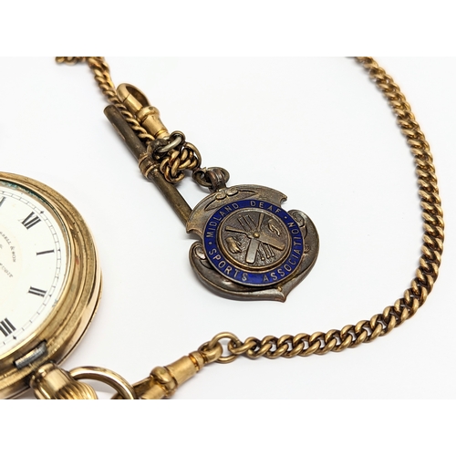 559 - A rolled gold Full Hunter pocket watch and chain by Elgin USA