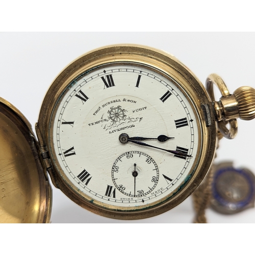 559 - A rolled gold Full Hunter pocket watch and chain by Elgin USA