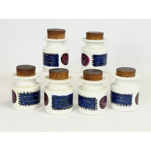 477 - A set of 6 Portmeirion ‘Talisman’ pottery spice jars with corks. 10cm