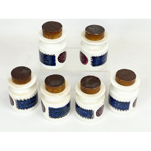 477 - A set of 6 Portmeirion ‘Talisman’ pottery spice jars with corks. 10cm