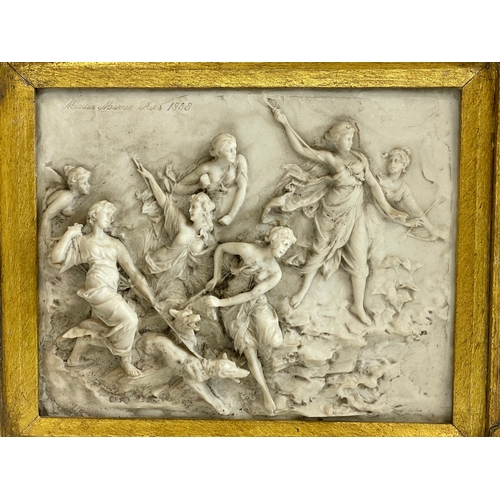 72 - An ornate framed wall plaque depicting the Bacchic procession, by Martin Moreau 1868. Reproduction. ... 