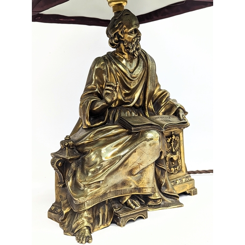 114 - A quality brass lamp of Greek Athenian lawgiver, Draco, circa 1900. 42.5cm including shade