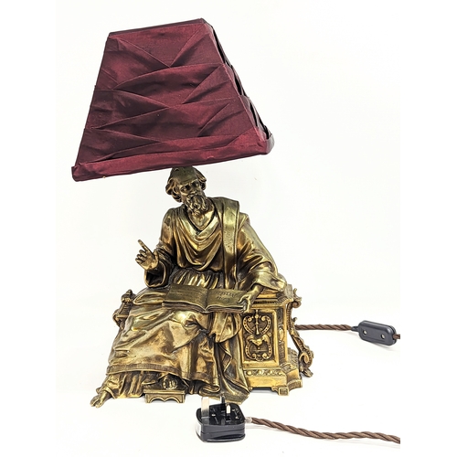 114 - A quality brass lamp of Greek Athenian lawgiver, Draco, circa 1900. 42.5cm including shade