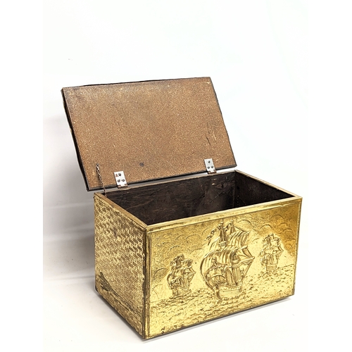 380 - Brass coal box with 2 brass magazine racks.