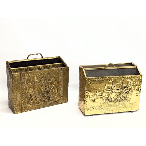 380 - Brass coal box with 2 brass magazine racks.