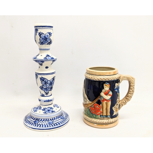 720 - A sundry lot including 4 Biltons pottery plates, pottery candlestick, Swiss stein, etc