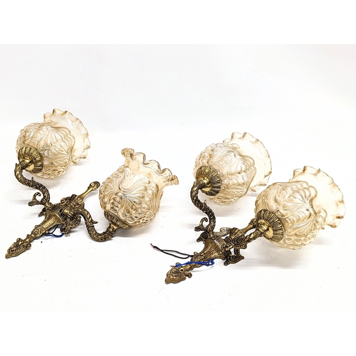 216 - A set of 4 vintage ornate brass wall lights