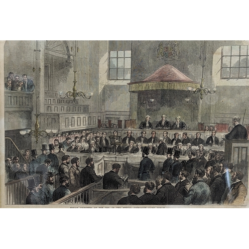 226 - A late 19th century reprint of Irish Prisoners in court, Dublin. Reframed. 53.5x44cm with frame