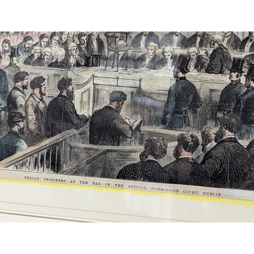 226 - A late 19th century reprint of Irish Prisoners in court, Dublin. Reframed. 53.5x44cm with frame