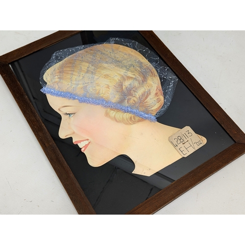 227 - A pair Art Deco 1930’s framed Boudoir bonnets. 34.5x46cm