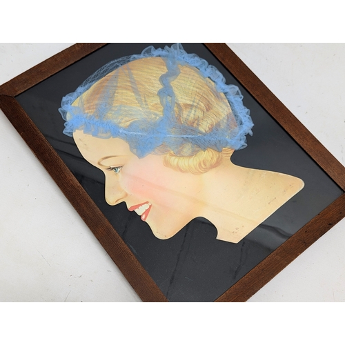 227 - A pair Art Deco 1930’s framed Boudoir bonnets. 34.5x46cm