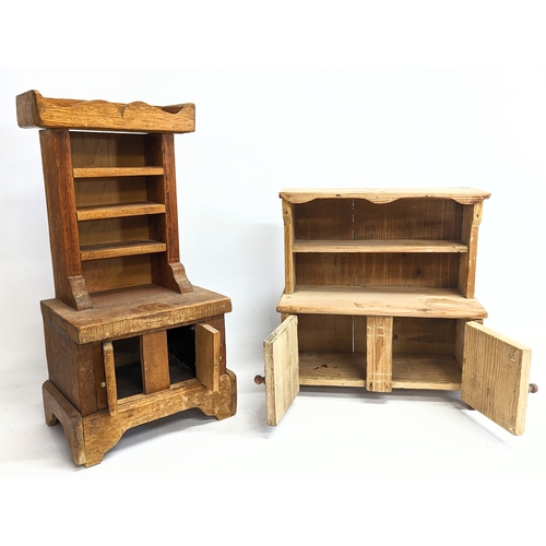 230 - 2 vintage miniature pine kitchen dressers. Tallest measures 23.5x16.5x45.5cm, other measures 30x14x3... 