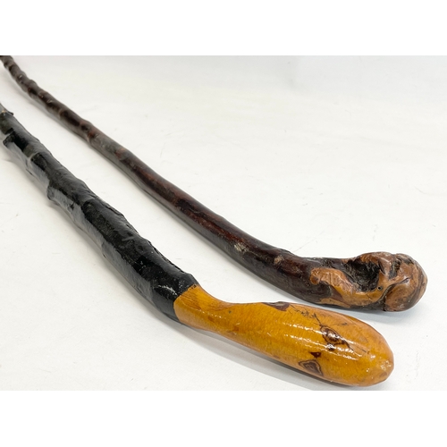 240 - 2 Blackthorn walking sticks. 93cm