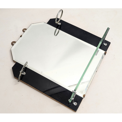 247 - A 1930s Art Deco bevelled vanity mirror with glass shelf. 39x40.5cm