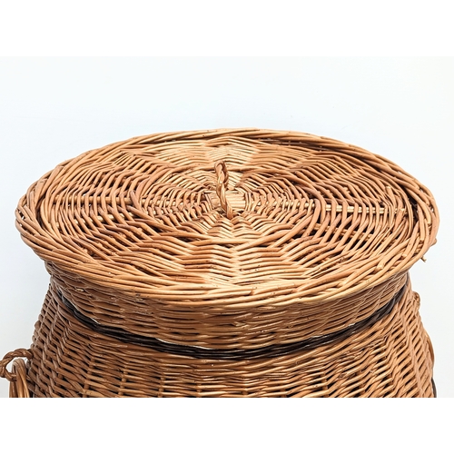 269 - A large good quality wicker 2 handled linen hamper with lid. 59cm