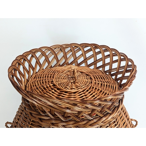 272 - A large good quality wicker 2 handled linen hamper with lid. 61cm