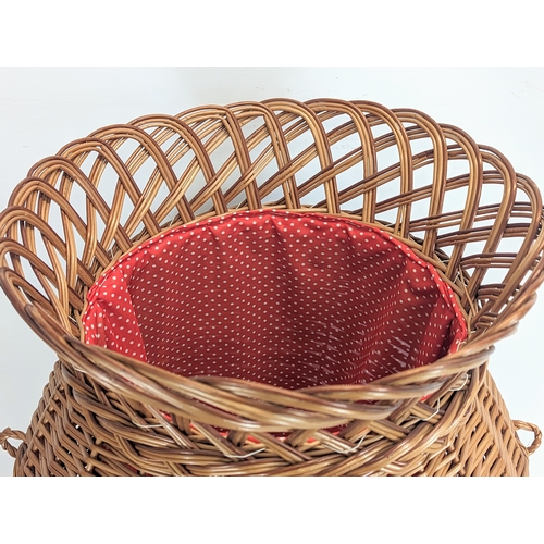 272 - A large good quality wicker 2 handled linen hamper with lid. 61cm