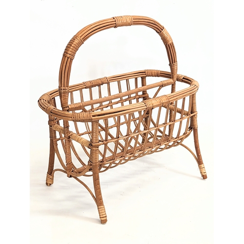 276 - A good quanlity wicker magazine rack with 2 wicker handled baskets.