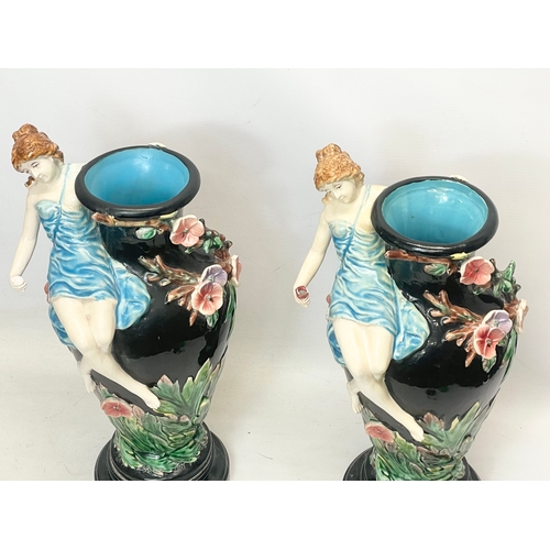 508 - A pair of large early 20th century Majolica style vases