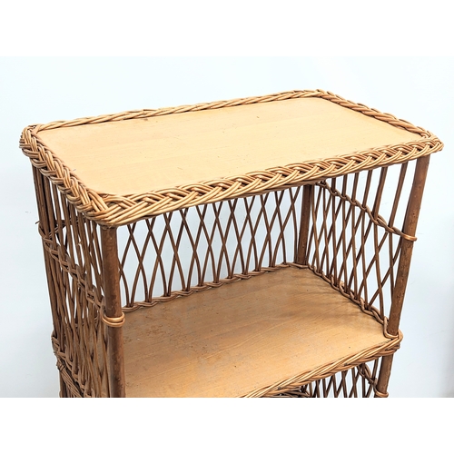 293 - A pair of good quality wicker 3 tiered shelving units. 53.5x31x83.5cm