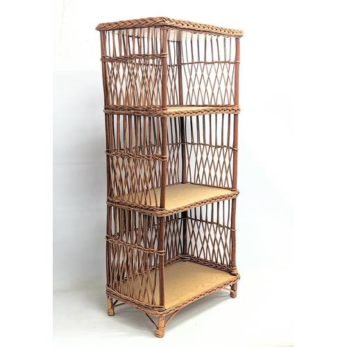 294 - A pair of tall wicker 4 tiered shelving units. 55x113.5cm