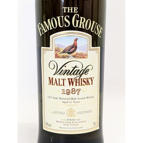 193 - An 1987 bottle of The Famous Grouse Scotch Whisky. 100% oak matured Malt Scotch, aged 12 years. Unop... 